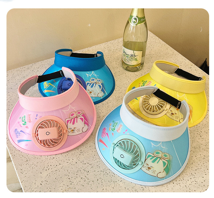 Sonnenhut mit USB-Ventilator für Kinder, wiederaufladbar, Kühlkappe mit breiter Krempe, LSF 50+, Cartoon-Design, verstellbar, für Spiele im Freien, leicht, atmungsaktiv_voghion.com