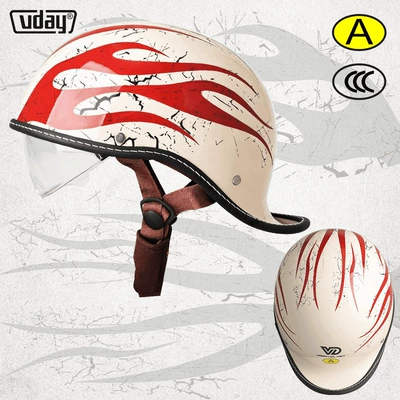 Summer electric car helmet retro Motosiklet kaskı (dəbilqə) - summer-flame-m-head-circumference-52-54cm-transparent-black-tea-lenses