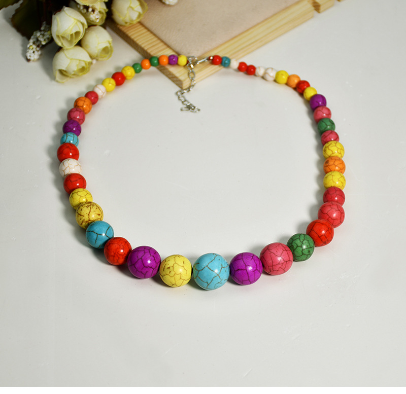 Retro Bohemian Ethnic Style Round Colorful Beads String Necklace Female Jewelry Wholesale display picture 1