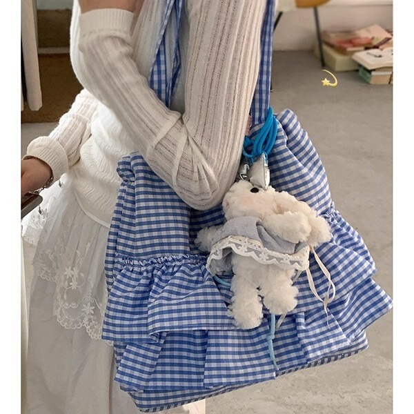 Cute College-Style Plaid Canvas Bag for Women 2025 New Trendy Fashion Korean Tote Bag Large Capacity Lace Bag Cute College-Style Plaid Canvas Bag for Women 2025 New Trendy Fashion Korean Tote Bag Large Capacity Lace Bag