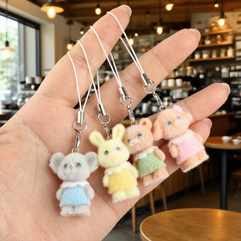 植毛ペンダント 森の動物家族 かわいい立体子犬ペンダント キーホルダー キーホルダー バッグペンダント|undefined