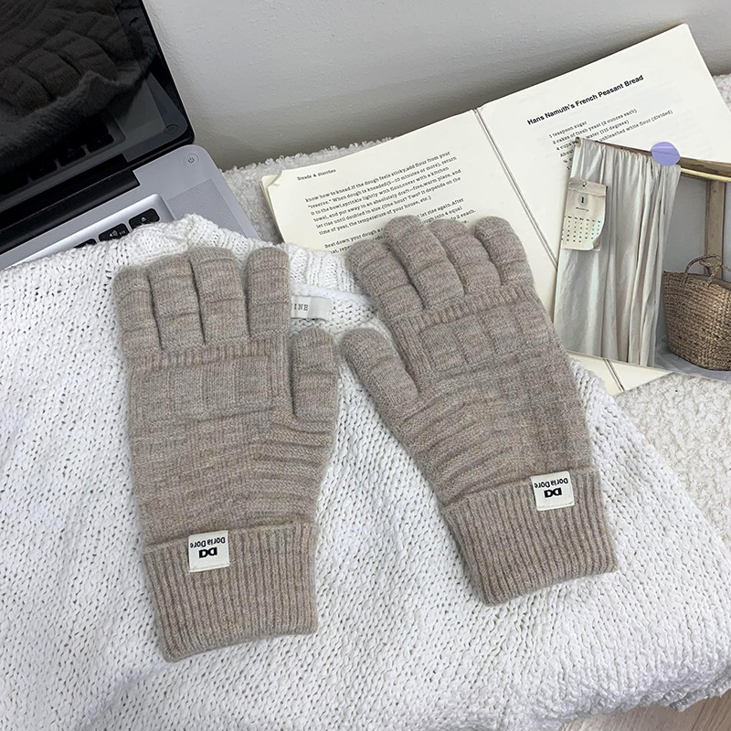 Guantes de punto de invierno nuevos guantes de montar de cinco dedos de color sólido de waffle caliente coreano