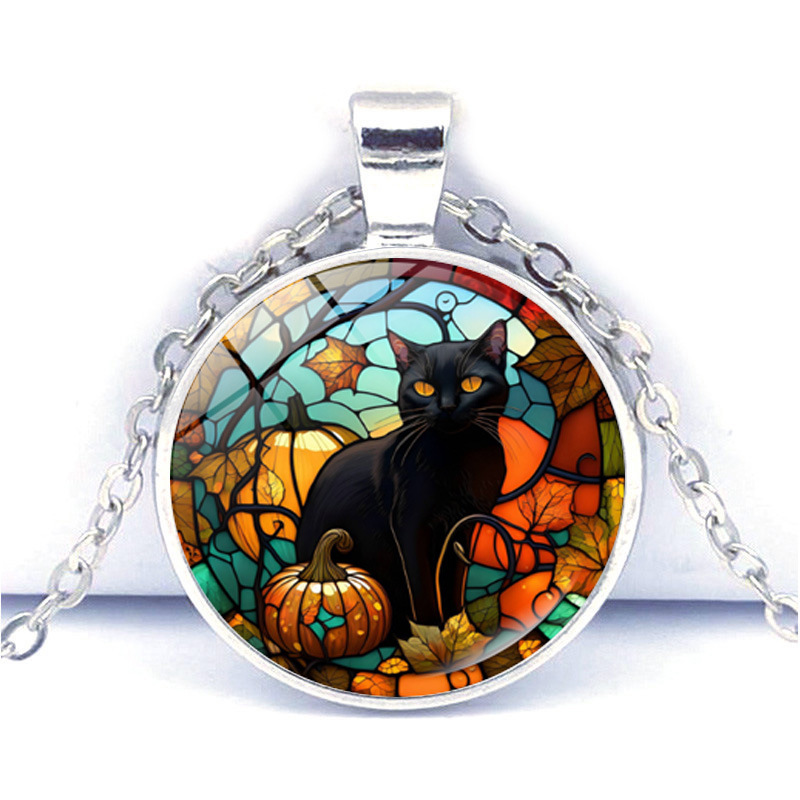 Collier pendentif château crâne d'halloween pour homme et femme_voghion.com