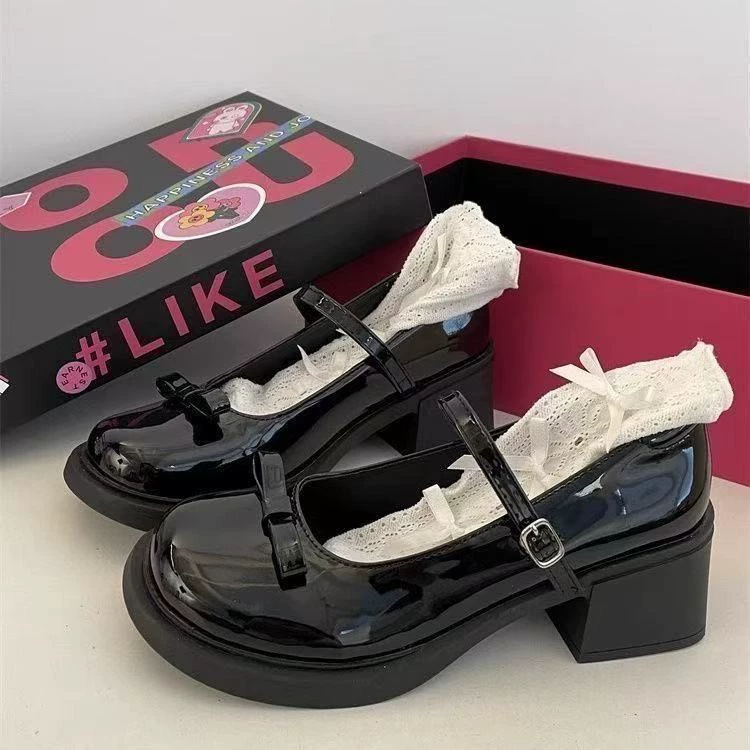 Коричневые туфли с круглым носком в британском стиле JK, маленькие кожаные туфли на высоком каблуке в стиле ретро Mary Jane для женщин, новинка лета 2025 года