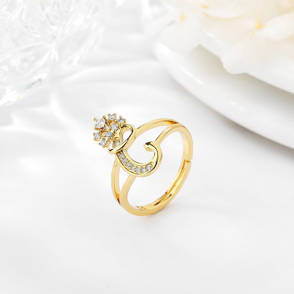 Wholesale Elegant Simple Style Letter Copper Zircon Adjustable Ring display picture 4