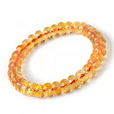 直播爆款 7A無冰裂切面閃巴西原礦天然黃水晶手鏈男女款