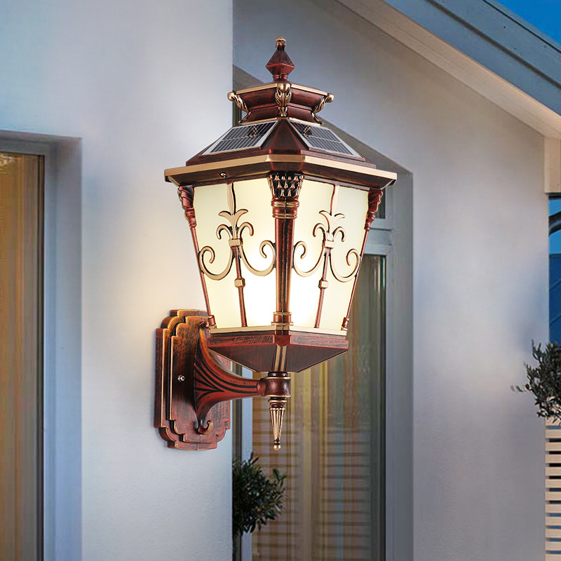 Lámpara de pared solar lámpara de pared al aire libre lámpara de entrada lámpara al aire libre puerta columna Villa impermeable jardín lámpara estilo americano