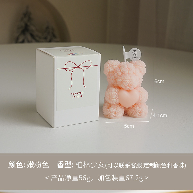 ☻ rosa, oso, vela perfumada rosa tierna (aroma: chica de berlín)