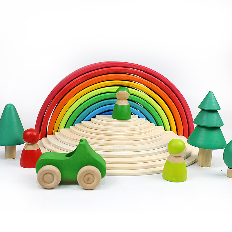 Bloques de construcción de madera grande del arco iris de los niños Jenga rompecabezas creativo Jenga adornos bebé educación temprana Juguetes Divertidos