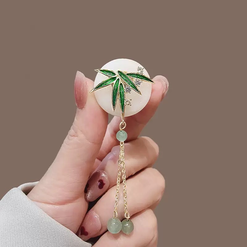 新中式古风旗袍胸针国潮风压襟气质平安扣别针汉服竹子流苏配饰|undefined