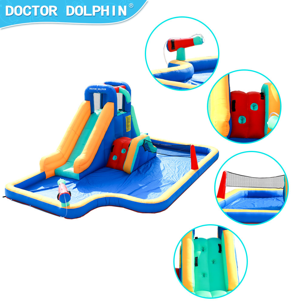Castillo Inflable Doctor Dolphin, Castillo Acuático Inflable con Rociadores de Agua para Niños, Tobogán Inflable, Trampolín, Piscina Infantil, Venta al por Mayor