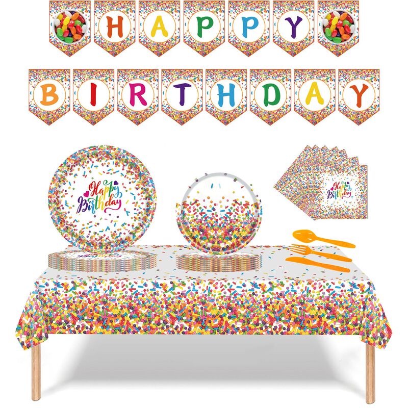 Colorful Candy Dot Birthday Party Paper Tableware Disposable Party Party Paper Towel Tablecloth Paper Tray Banner Set