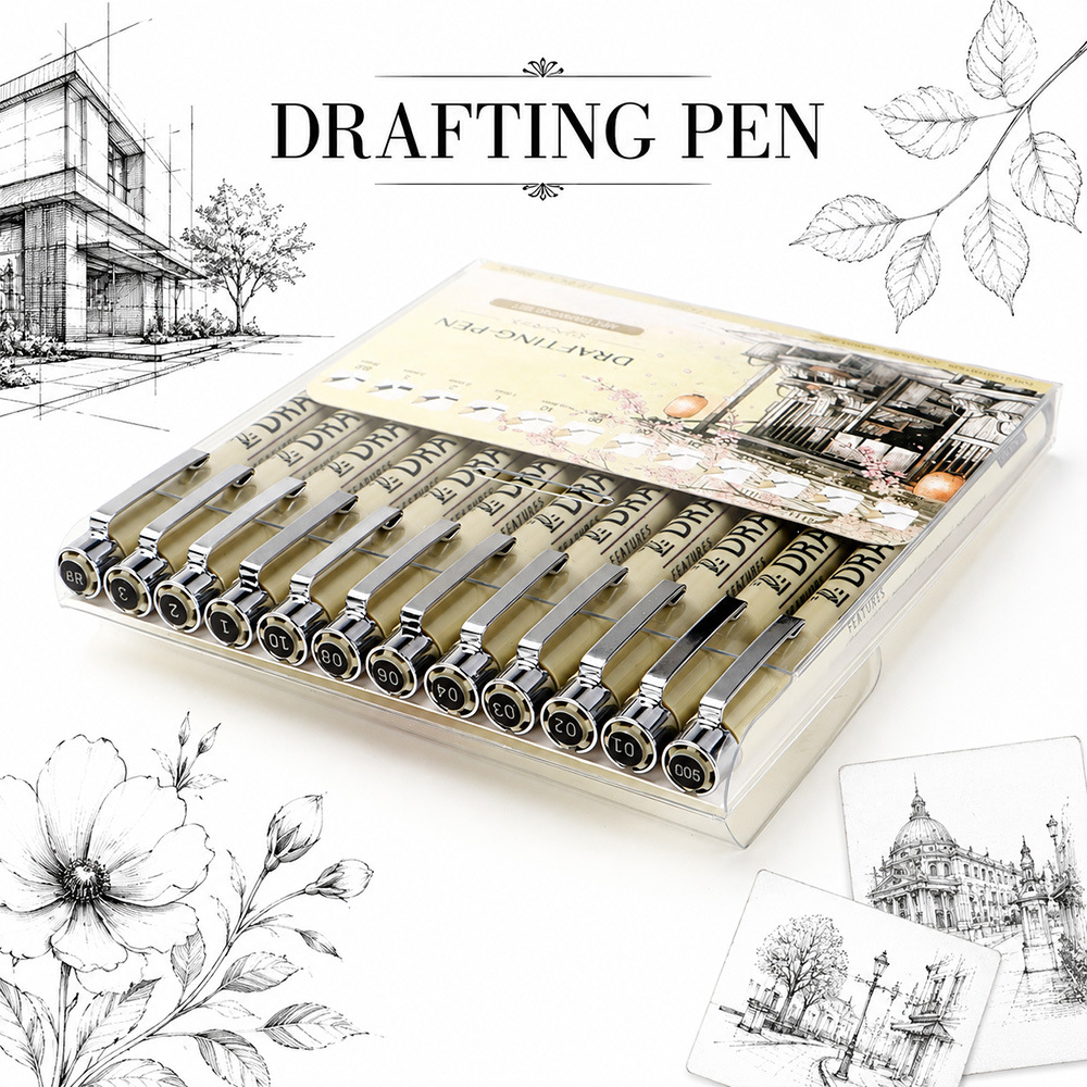 Cross-border hot-selling 12-specification needle pen set for art drawing, sketching, and engineering drafting, available for wholesale