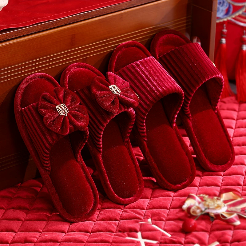 Свадебные тапочки летние красные для пары, праздничные, для невесты, нарядные, весенне-осенние, для дома, новый стиль