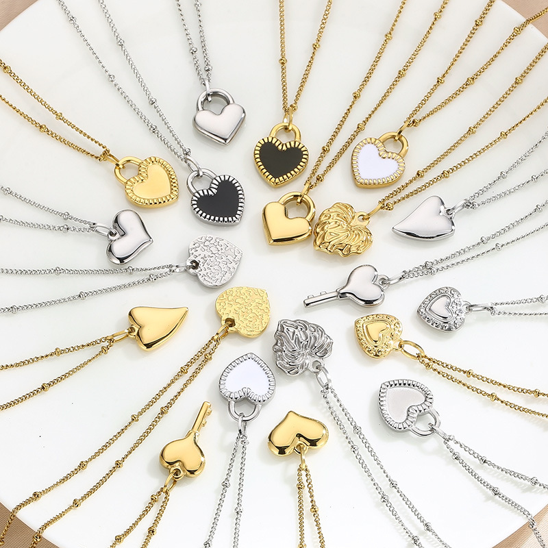 18K Real Gold Plated Plating Material PVD Coated 18K Gold Plated Heart Shape Titanium Steel Simple Style Waterproof Non Tarnish Titanium Steel Pendant Necklace