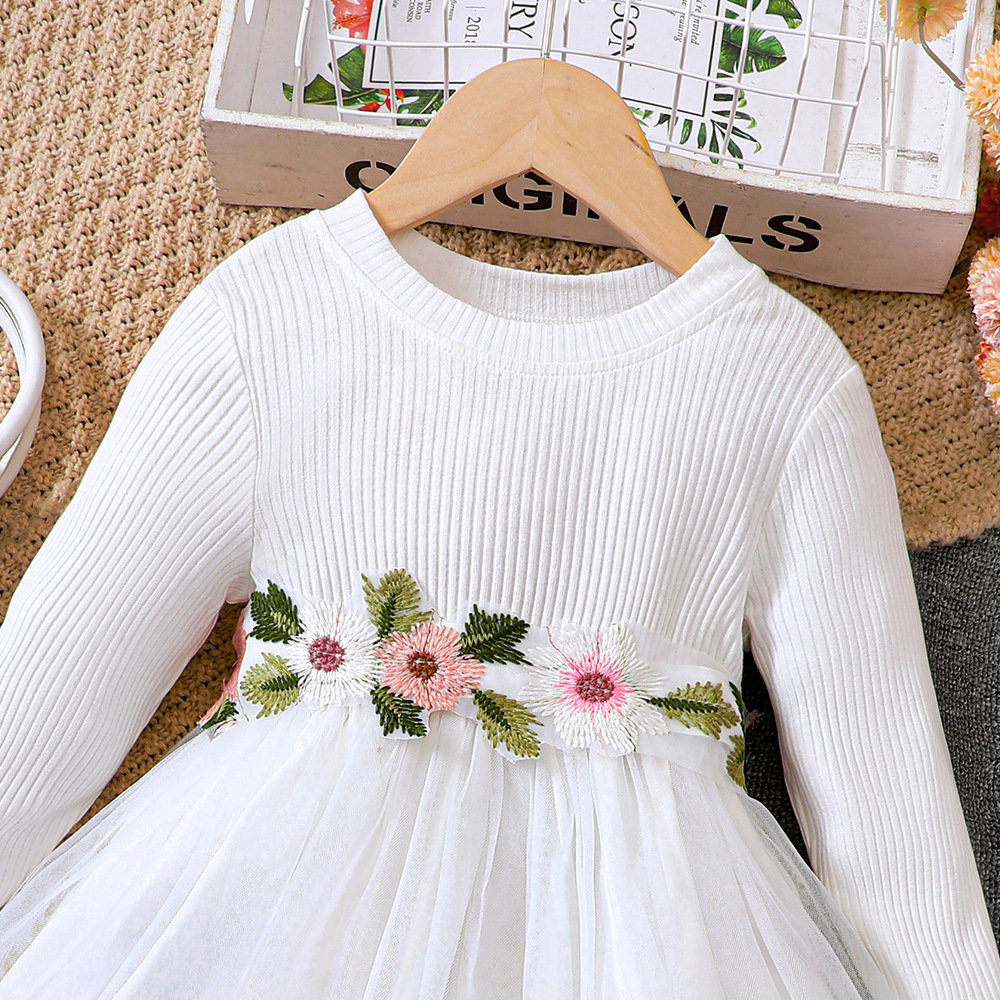 Vêtements pour enfants EW Nouveau produit pour filles Printemps et automne Robe en maille à manches longues en tricot fleuri Q1391-C_voghion.com