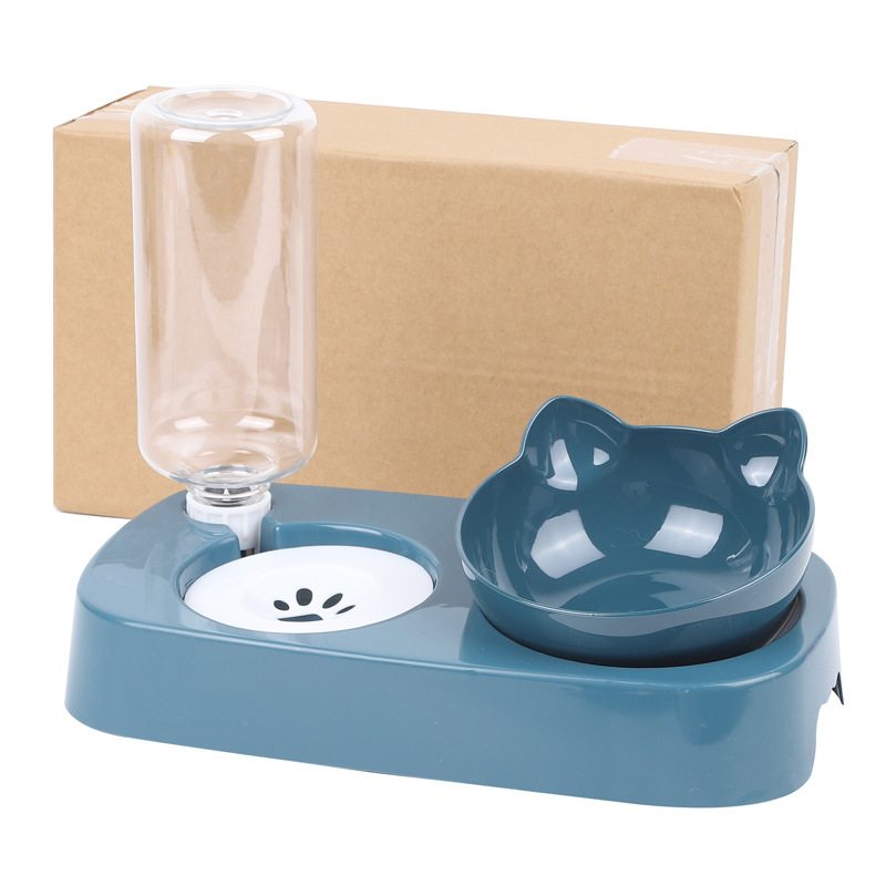 Procesamiento personalizado antideslizante inclinado gato tazón de plástico para gatos fácil de comer botella de agua de lamida doble tazón de agua tazón de beber tazón de mascotas al por mayor