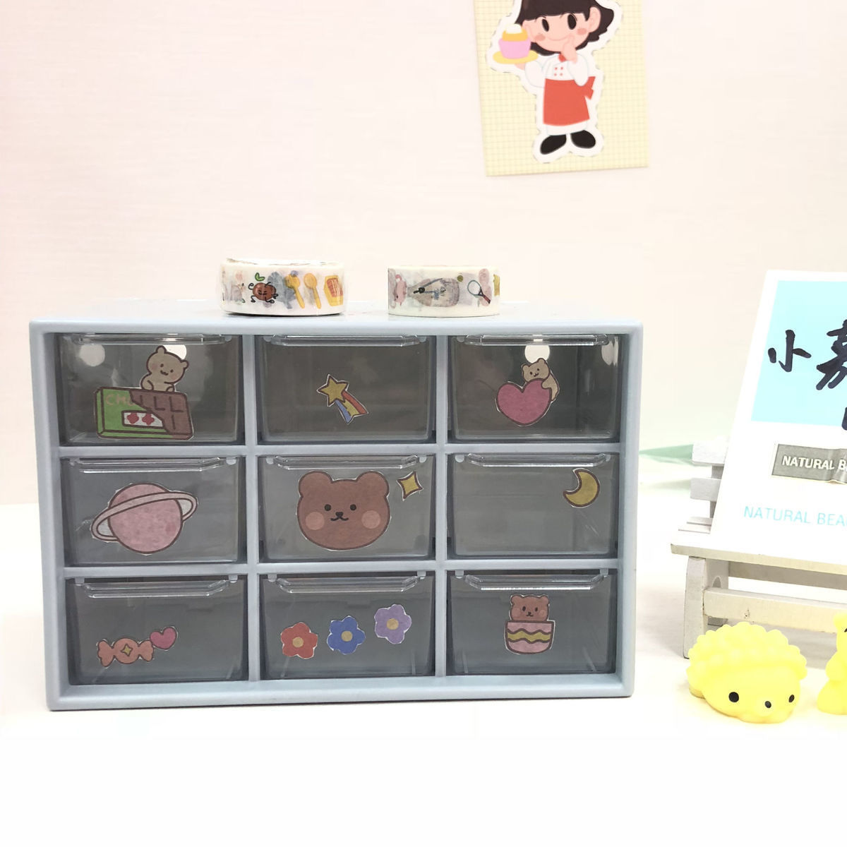 Jiugongge caja de almacenamiento cajón dormitorio Oficina caja de almacenamiento transparente separado a prueba de polvo caja de almacenamiento de escritorio al por mayor