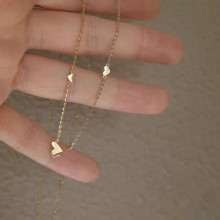 925纯银项链三颗爱心镀18k金简约心形锁骨链女跨境热卖新品推荐