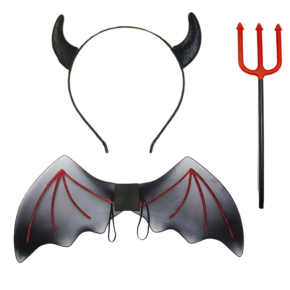 Set de Halloween para el Festival de los Fantasmas, diadema con cuernos de diablo, tridente, accesorios, alas de diablo, cola de diablo