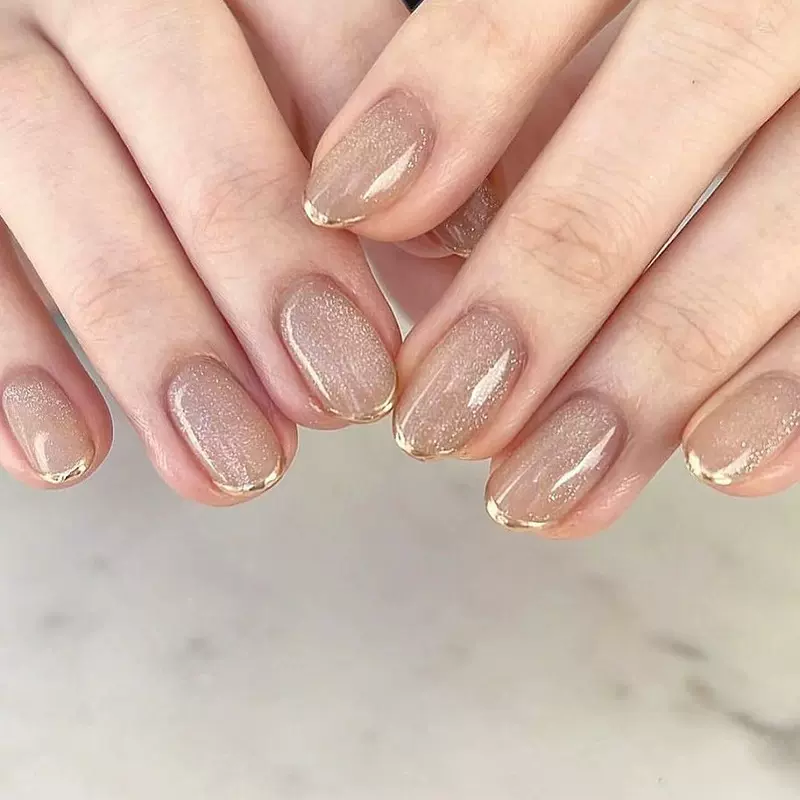 穿戴甲短款闪粉法式金边穿戴甲批发成品指甲片批发美甲成品nails