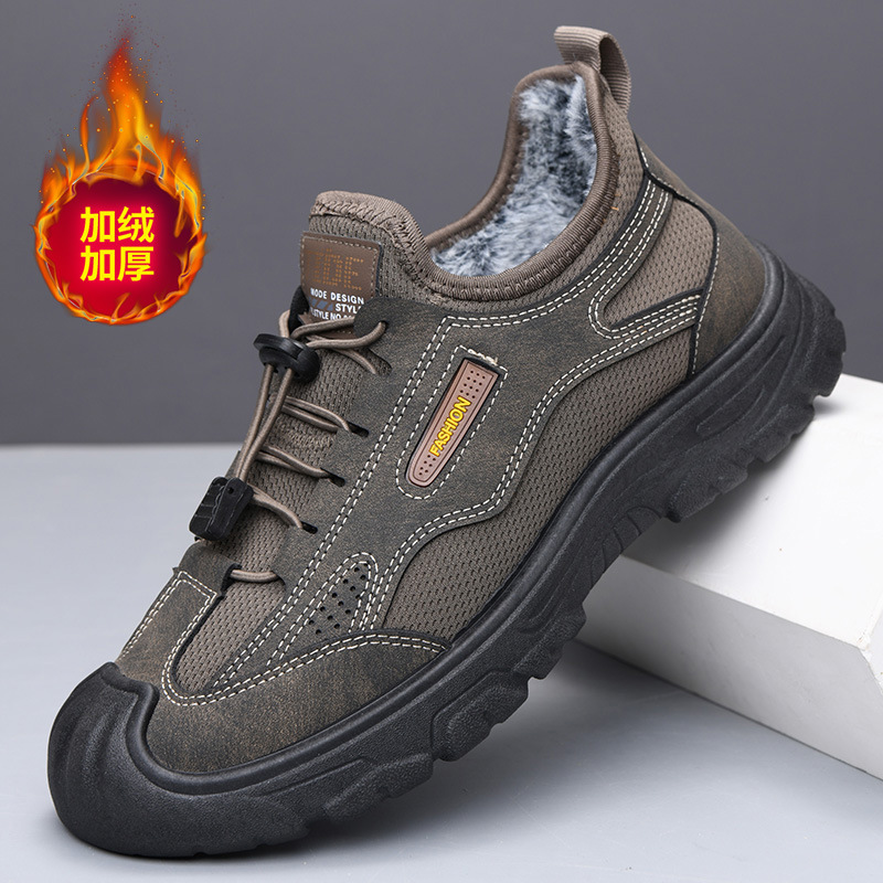 Men's new winter shoes with added fleece for warmth, suitable for hiking and outdoor use, snow boots that are slip-resistant, durable, and comfortable, slip-on shoes for dads