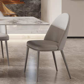 意式轻奢不锈钢餐椅家用现代简约休闲凳子靠背椅设计师皮艺椅子