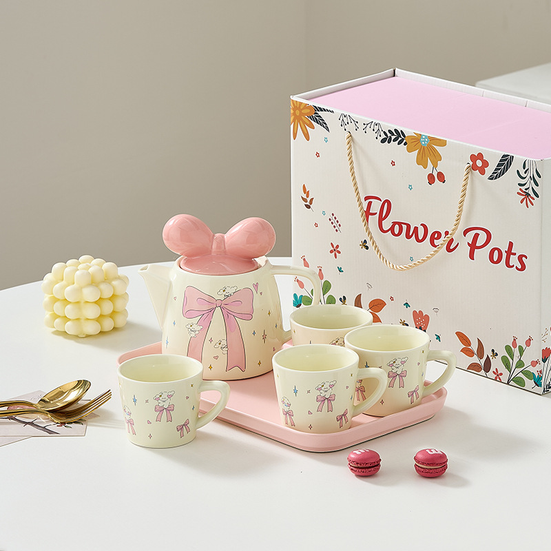 Juego de té de cerámica Tetera de flores de kung fu para niñas, hervidor de agua frío con filtro resistente al calor lindo, taza de agua iNS, tetera