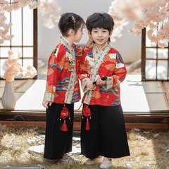 兒童漢服男童中國風春秋套裝男孩唐裝薄款民族服裝寶寶中式演出服