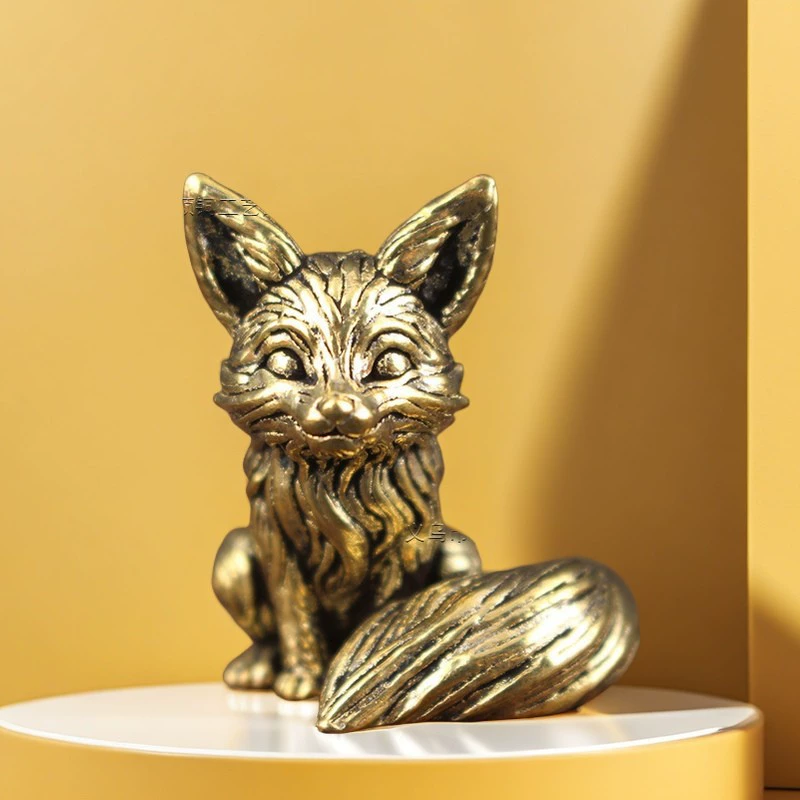 Орнамент в виде лисы для учебы или офисного стола, чайный питомец ручной работы из твердой меди, маленькая медная фигурка творческого животного, маленькая лиса.
