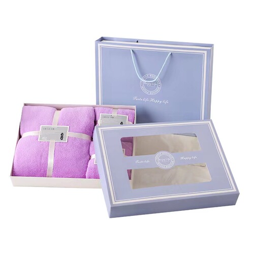 Coral Velvet Towel Set Gift Box Three-Piece Set with Carrying Bag, Water- Absorbent Advertisements for Wedding Use, Gift for Guests, Towels