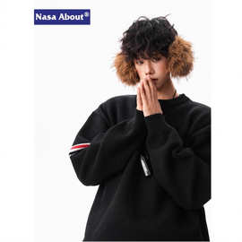 NASA美式条纹撞色圆领针织毛衣男女秋季潮牌松弛感宽松情侣针织衫