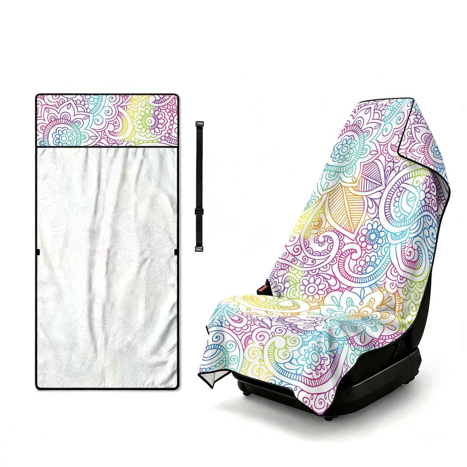 Printed bath towel and car seat cover 2-in-1, ultra-fine fiber outdoor beach and car dual-use universal seat cushion