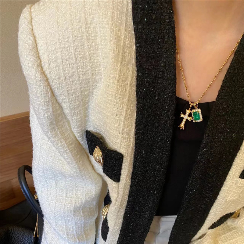 Fashion Cross Copper Inlay Zircon Pendant Necklace 1 Piece