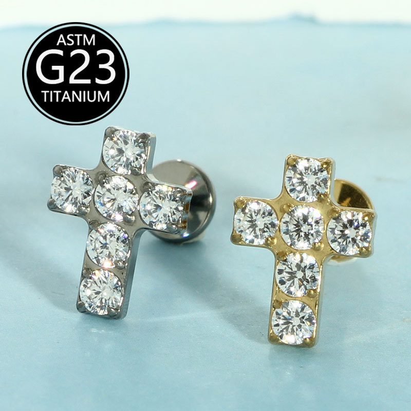 Silver pointed spike labret stud material detail