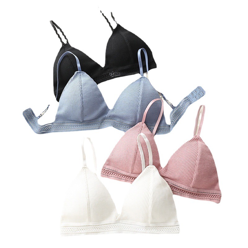 Procesamiento personalizado sexy taza triangular de algodón femenino sin anillo de acero para reunir la banda de limpieza de pecho de hebilla única de belleza de espalda bra image 6