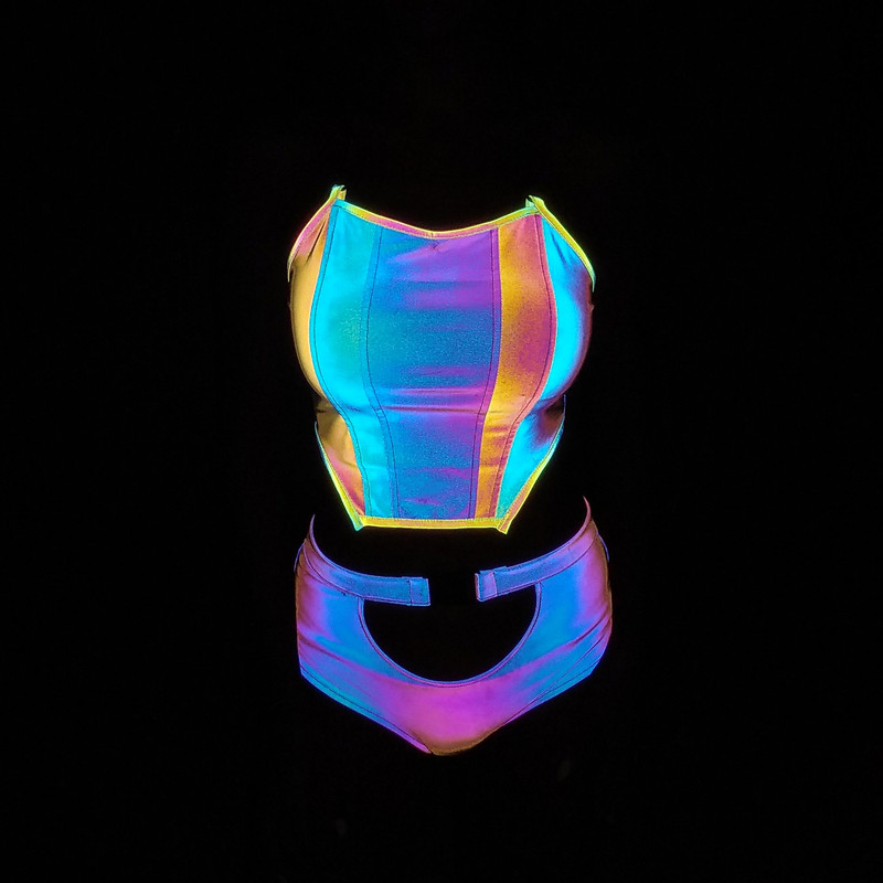European and American Cross-Border Hot-Selling Colorful Reflective Camisole Women's Nightclub Sexy Tight Colorful Luminous Tube Top