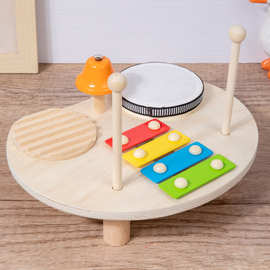 儿童木质奥尔夫多功能敲琴打击乐器宝宝启蒙架子鼓音乐台益智玩具