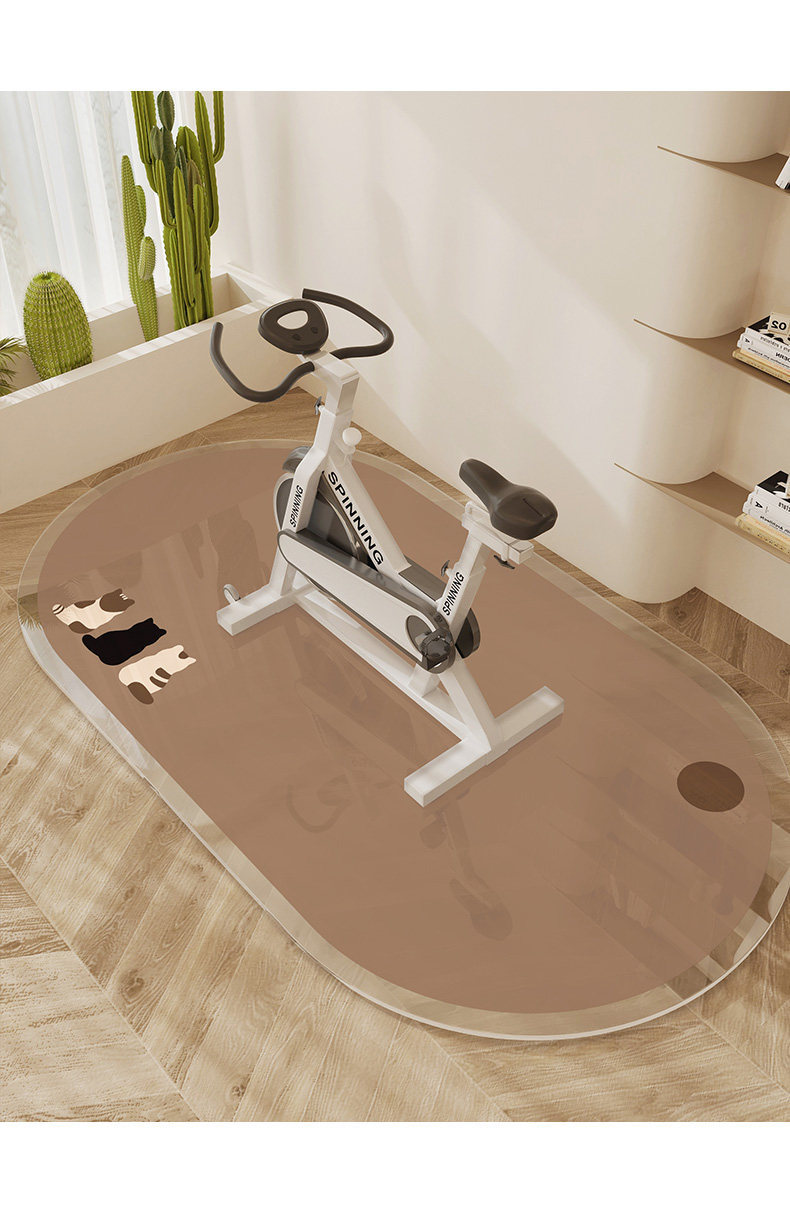 Specialized floor mat for spinning bikes, fitness equipment, non-slip home mat, shock-absorbing transparent oval treadmill carpet