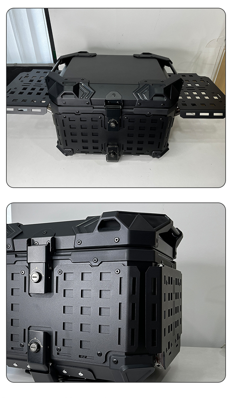 Motorcycle Tail Box 45L Motorcycle Aluminum Alloy Multi-Functional Armored Tail Box Waterproof Black Electric Vehicle Trunk
