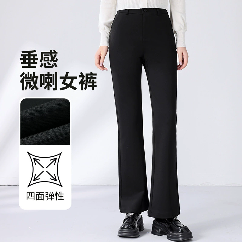 Черные расклешенные брюки для женщин, лето 2025, новые эластичные облегающие брюки с эластичной резинкой на талии