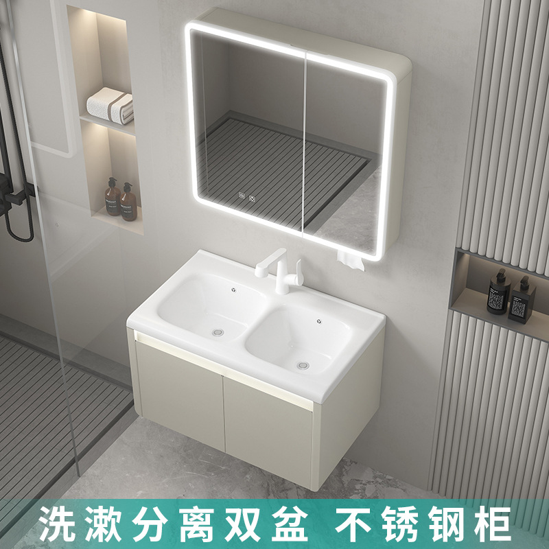Acero inoxidable doble cajón impermeable doble lavabo lavabo baño combinado lavabo cerámico lavabo integral