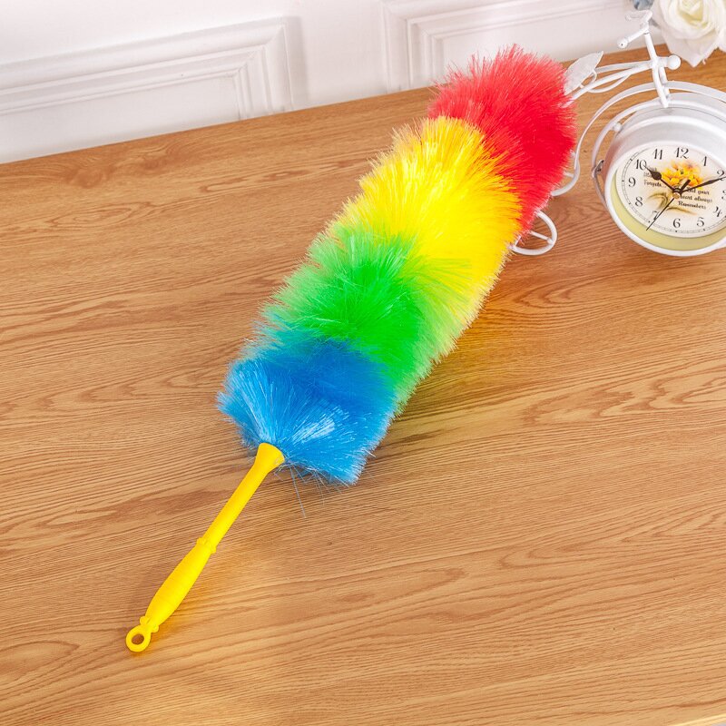 Factory direct supply rainbow color feather duster table top sweep bendable plastic feather duster Korea handle electrostatic duster