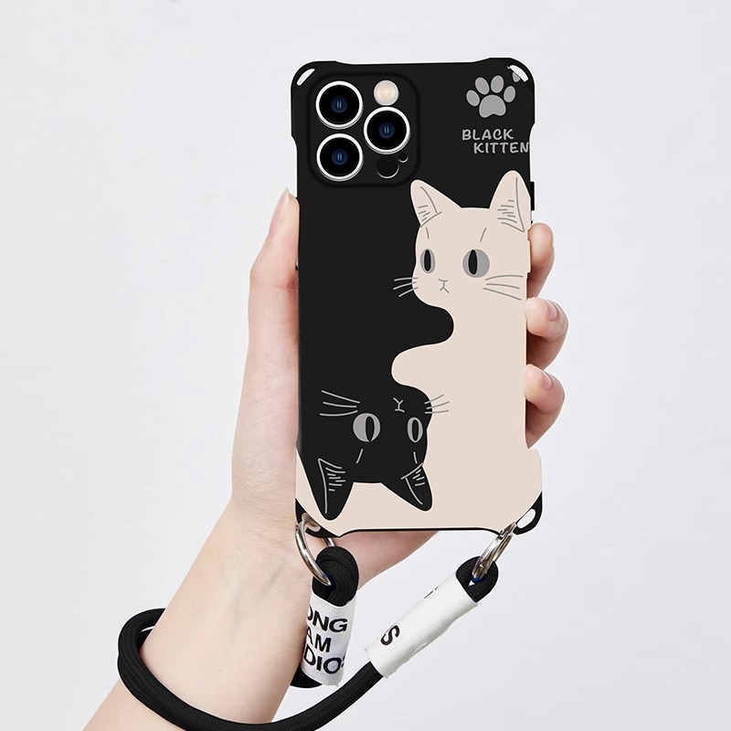 インスタイル黒猫新しい Apple 15promax 携帯電話ケース 11 IP13 に適した四隅開口部ストラップケースパーソナライズ|undefined