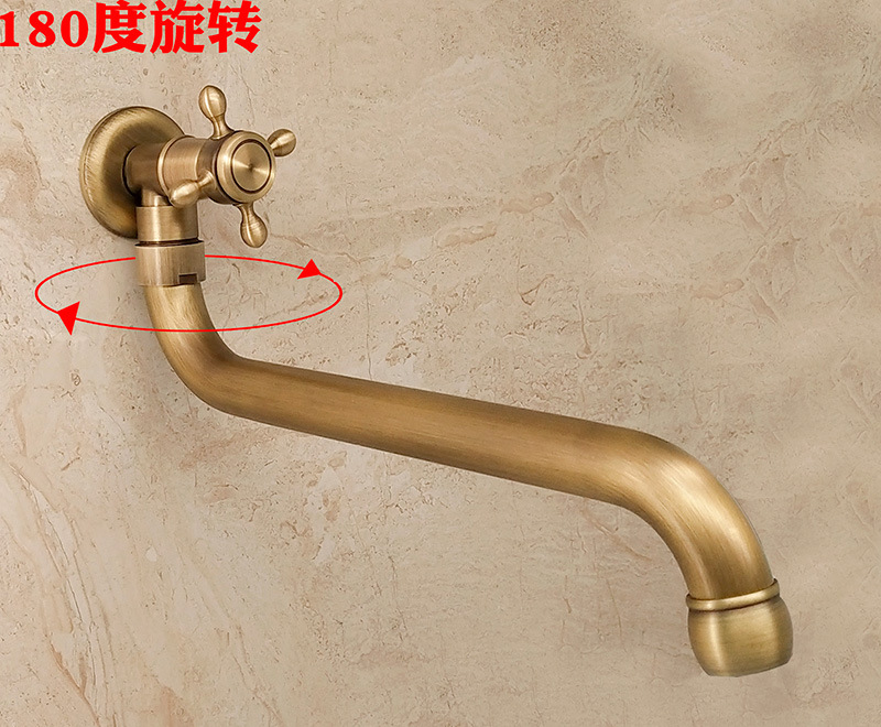 Extended antique copper single-cooling faucet, outdoor mop sink, outdoor wall-mounted faucet, European retro style, rotatable undefined