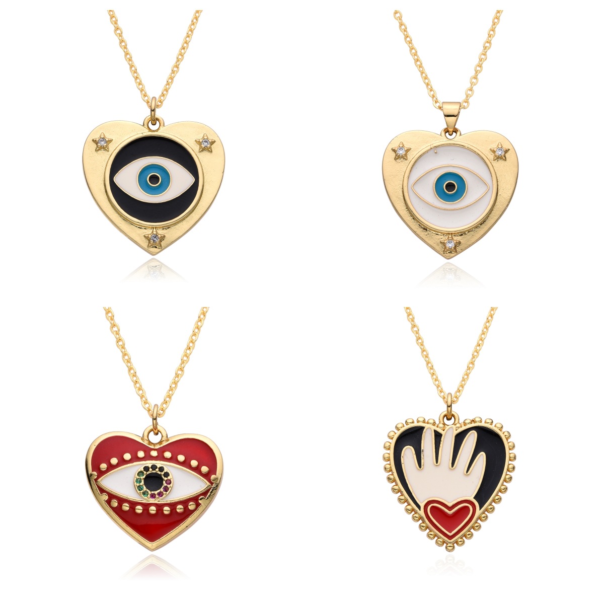 Copper Pendant Material Copper Enamel Inlay Heart Shape Eye Zircon Pendant Necklace
