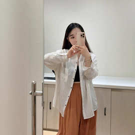 条纹亚麻混纺衬衫女秋季新款文艺设计款百搭显瘦休闲气质长袖小衫