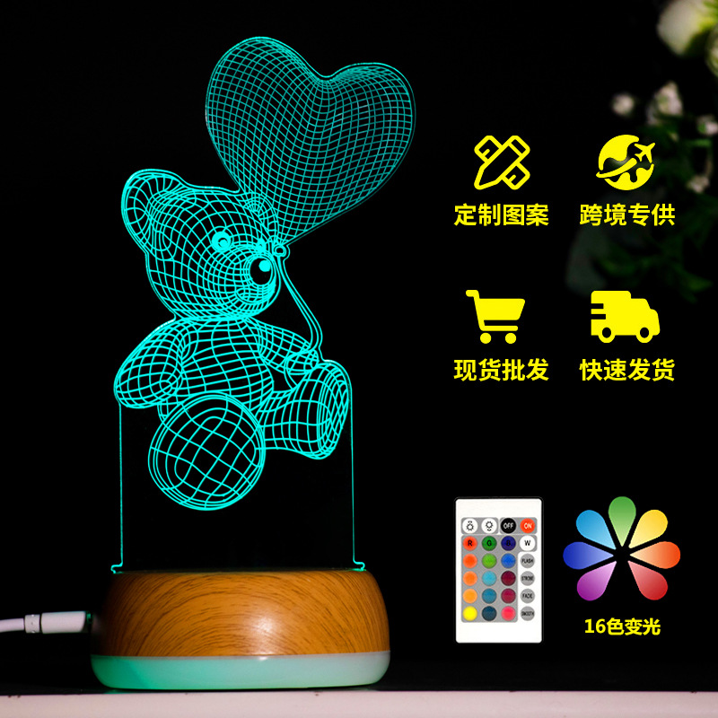 爆款3d小夜灯创意小台灯卧室床头灯七彩USB充电亚克力儿童礼品灯