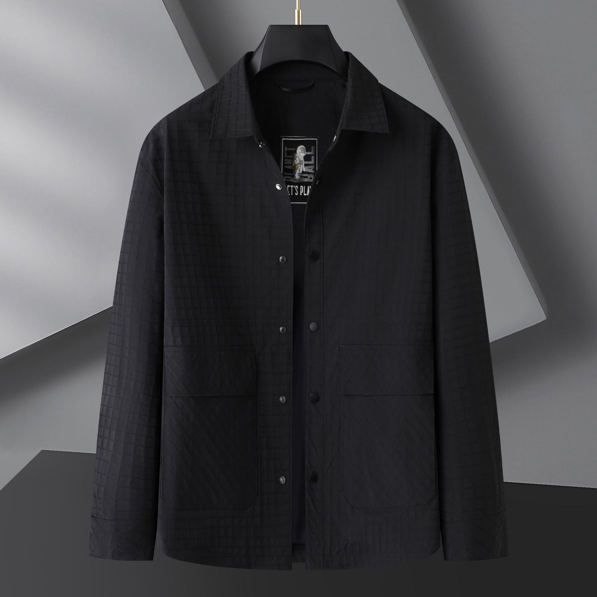 Fat Brother 2023 Plus Size Men's Lapel Jacket Jacquard Dark Check Loose Casual Spring and Summer Thin Jacket