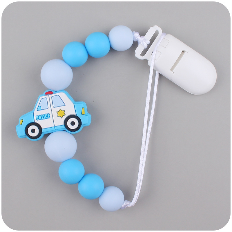 Nuevos suministros para bebés chupete cadena creativa DIY coche de policía silicona bebé mordedura molar anti-caída de la cadena
